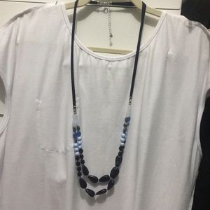 Navy; soft blue beaded necklace